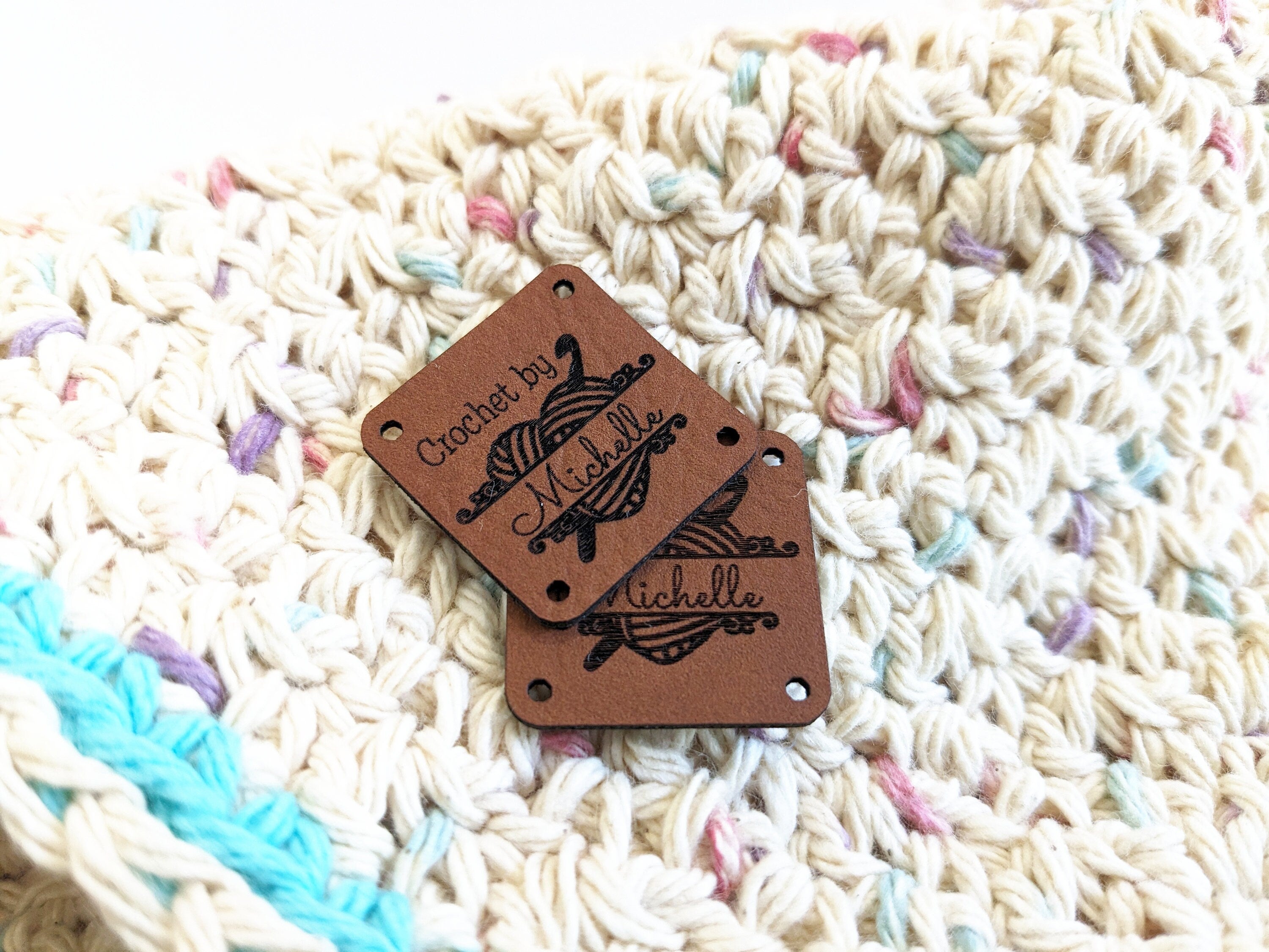 Custom Faux Leather Crochet Labels, Personalized Gift Tags