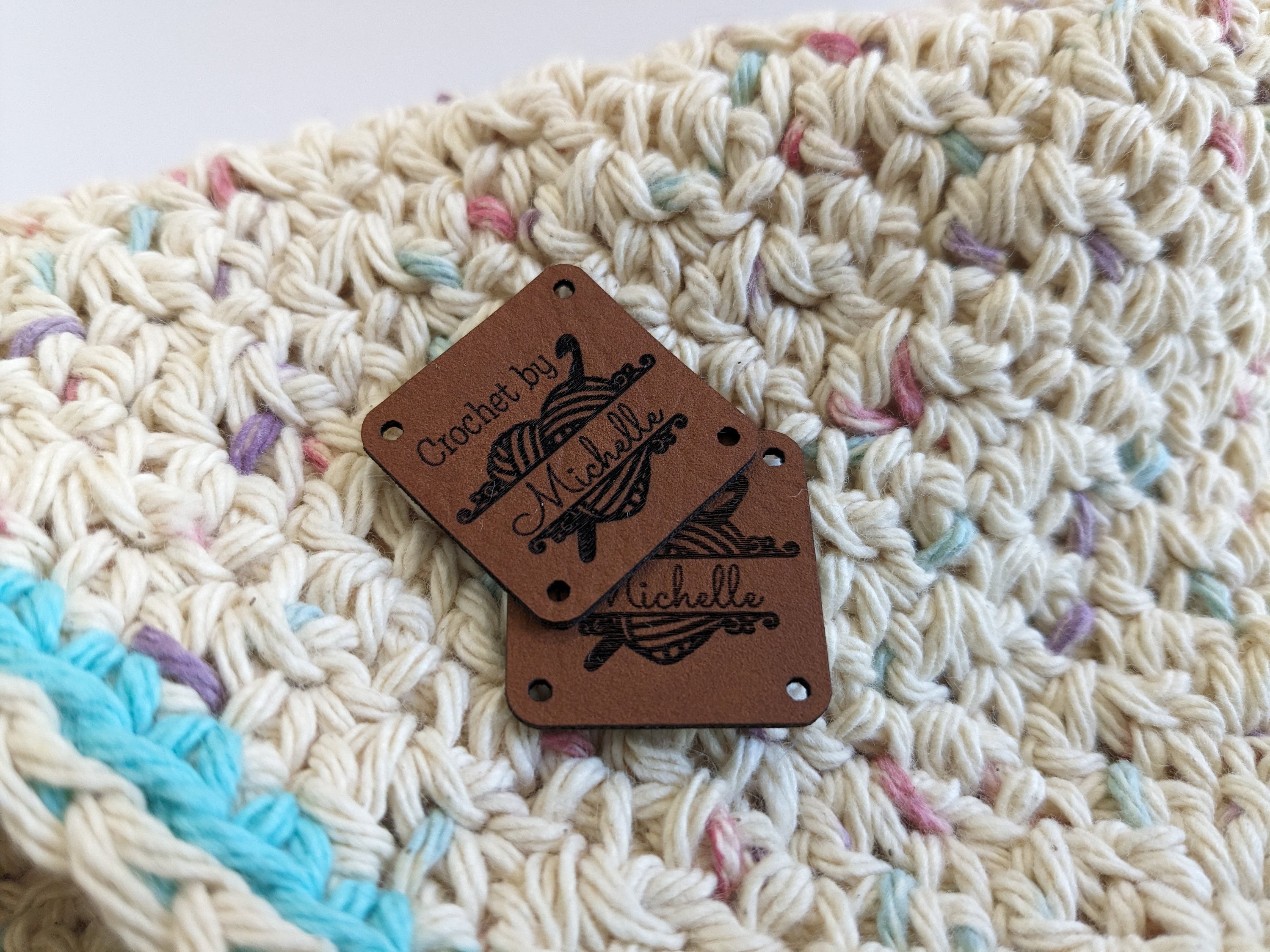Custom Faux Leather Crochet Labels, Personalized Gift Tags