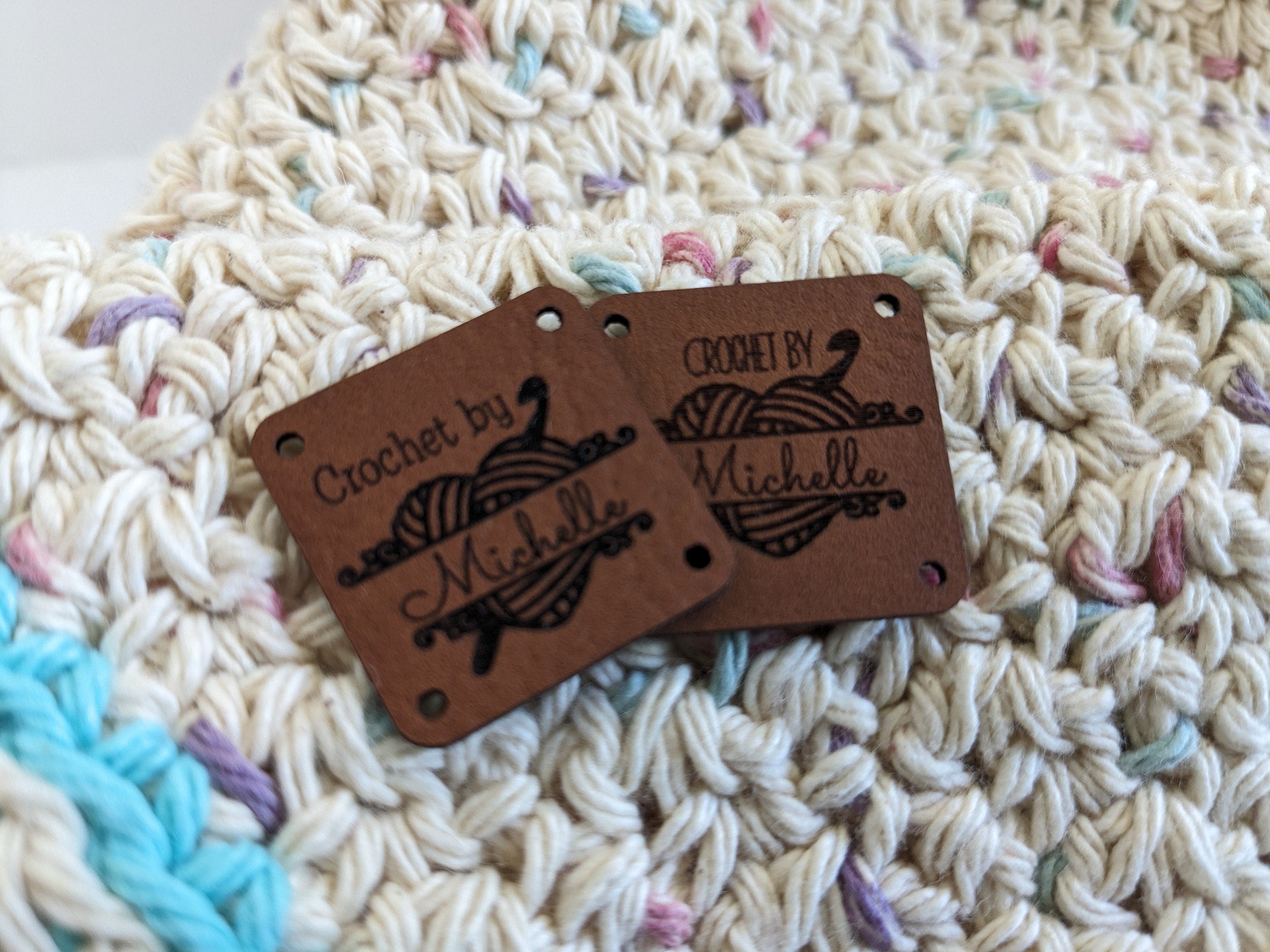 Custom Faux Leather Crochet Labels, Personalized Gift Tags