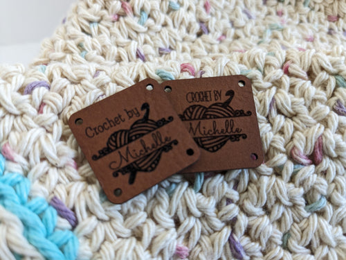 Custom Faux Leather Crochet Labels, Personalized Gift Tags