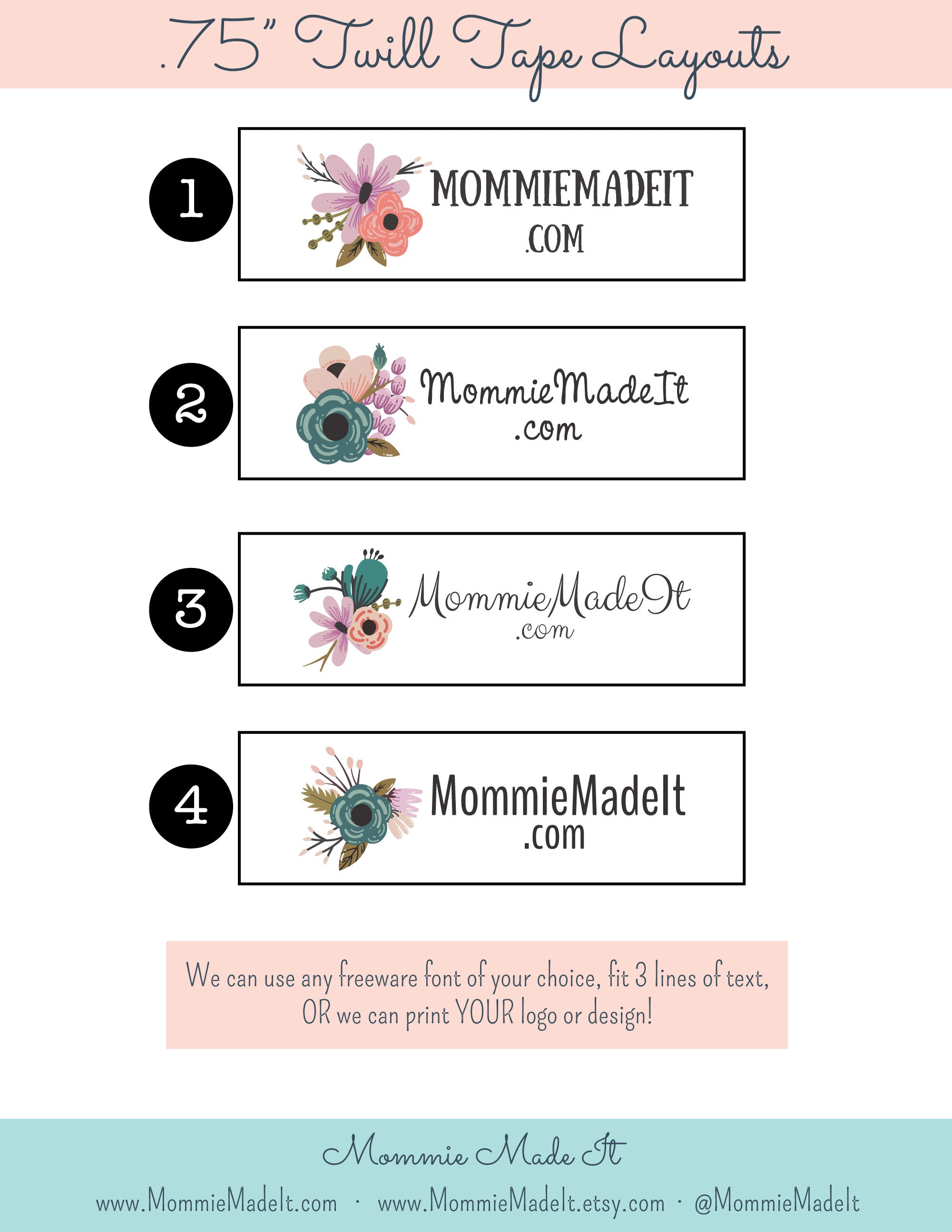 Personalized Floral Organic Cotton Twill Ribbon Label Tags