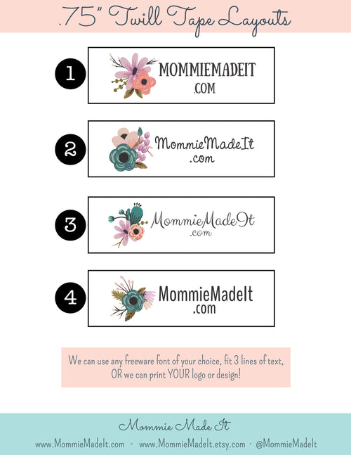 Personalized Floral Organic Cotton Twill Ribbon Label Tags