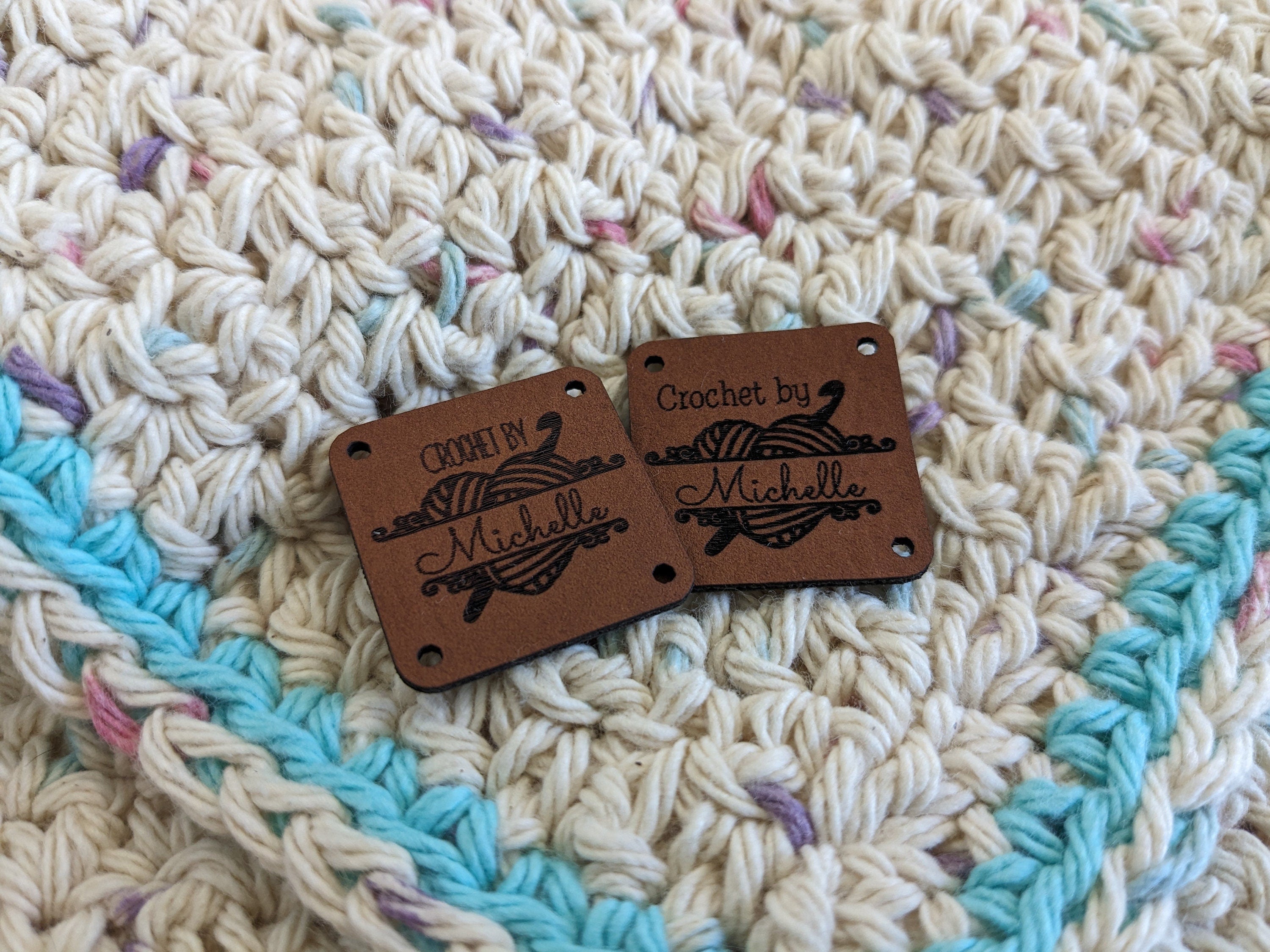 Custom Faux Leather Crochet Labels, Personalized Gift Tags
