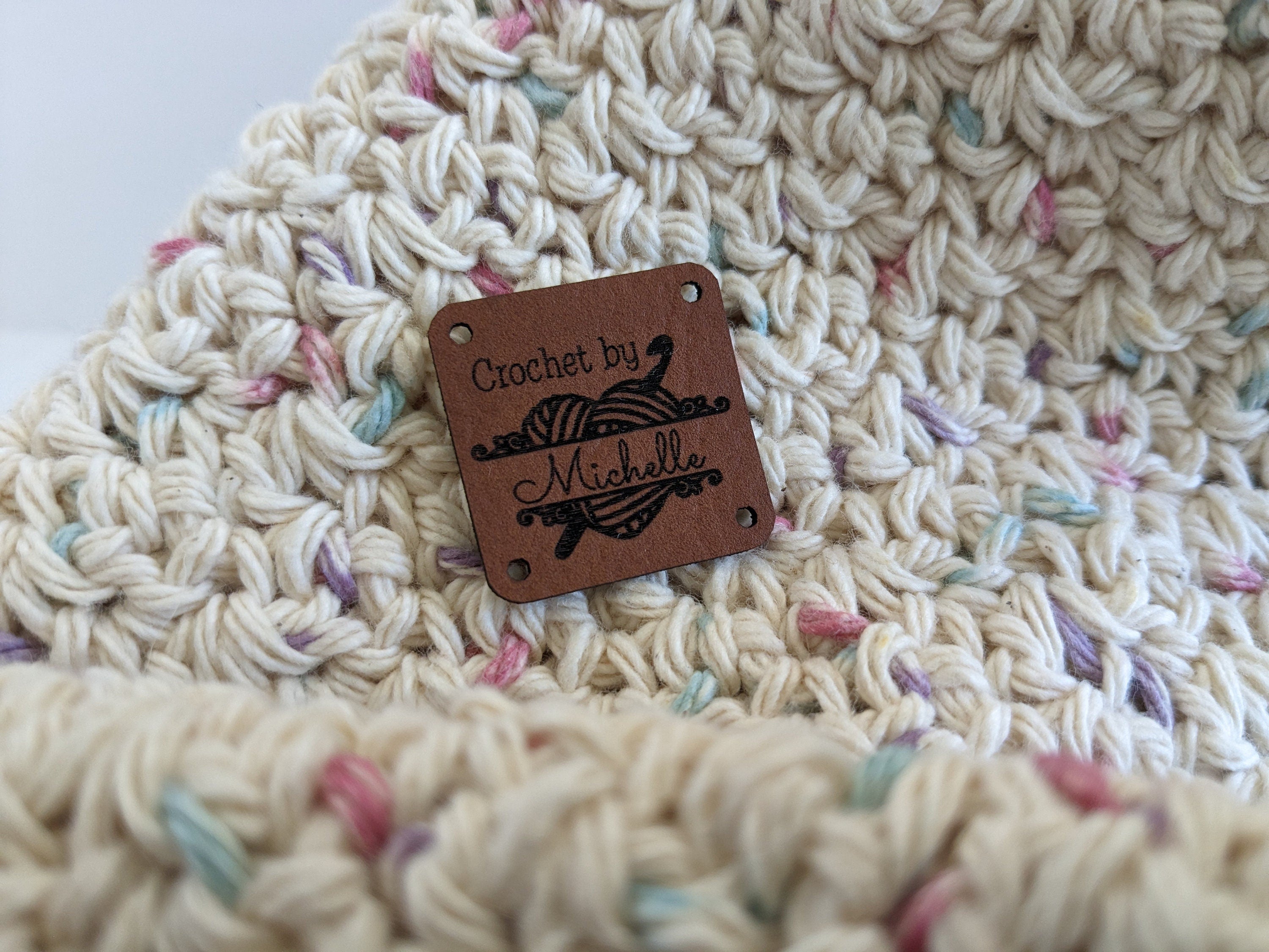 Custom Faux Leather Crochet Labels, Personalized Gift Tags